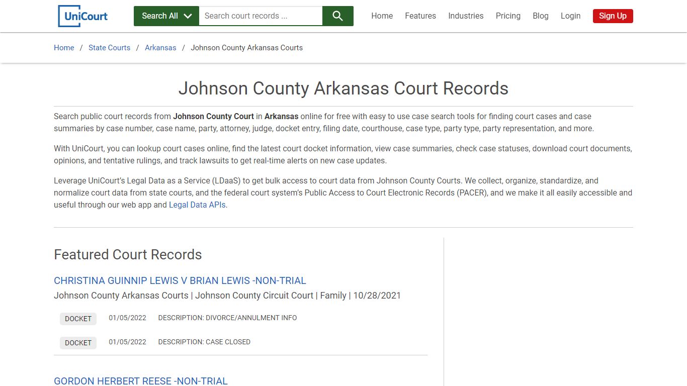 Johnson County Arkansas Court Records | Arkansas | UniCourt